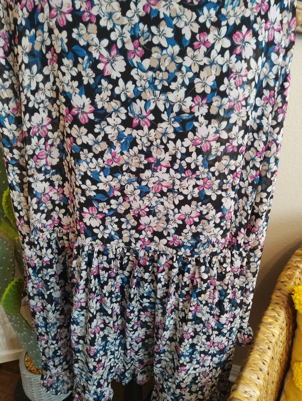 Terra & Sky Black Floral Button-Front Top with Pink & White Blossoms - Picture 9 of 12